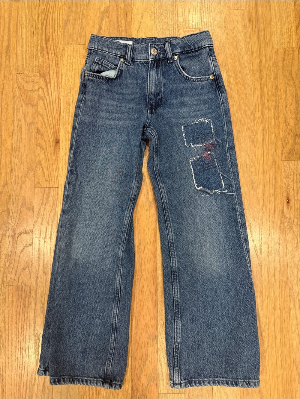 Zara Kids Girls Wide Leg Patchwork Distressed Jeans Blue Size 9 / 134